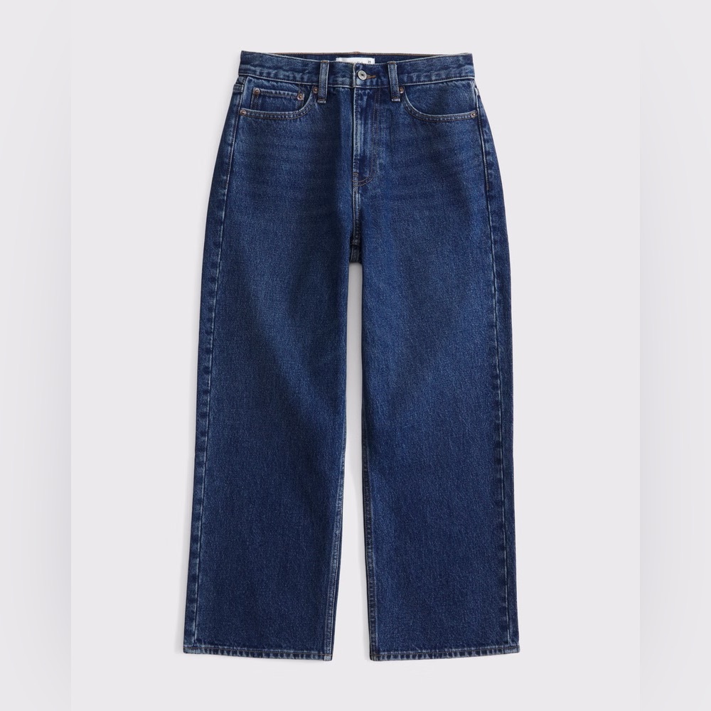 Abercrombie Curve Love Mid Rise Cropped Slouchy Jean in Dark Wash Denim